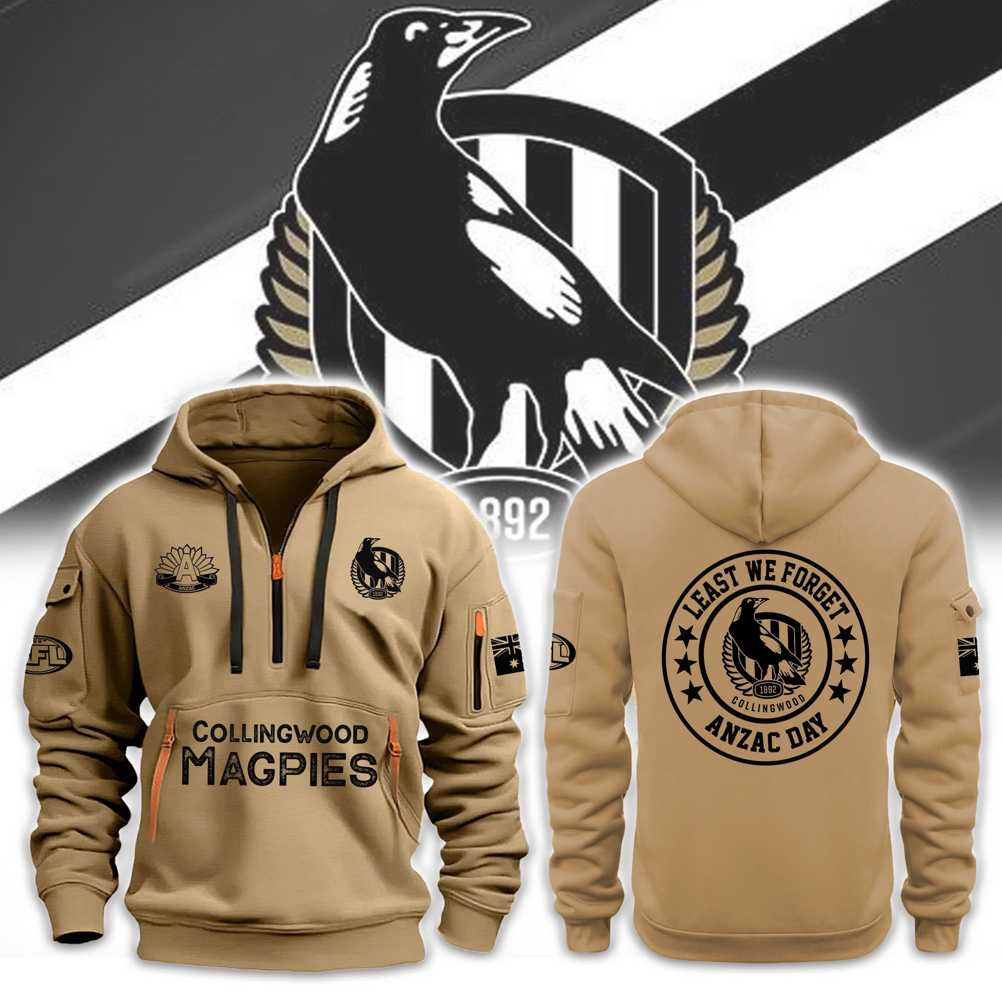Collingwood Magpies Anzac Day Premium Hoodie